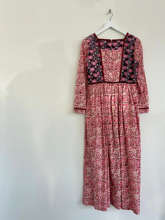 By Iris Pink Floral Maxi Cotton Dress Long Sleeve Size XS
