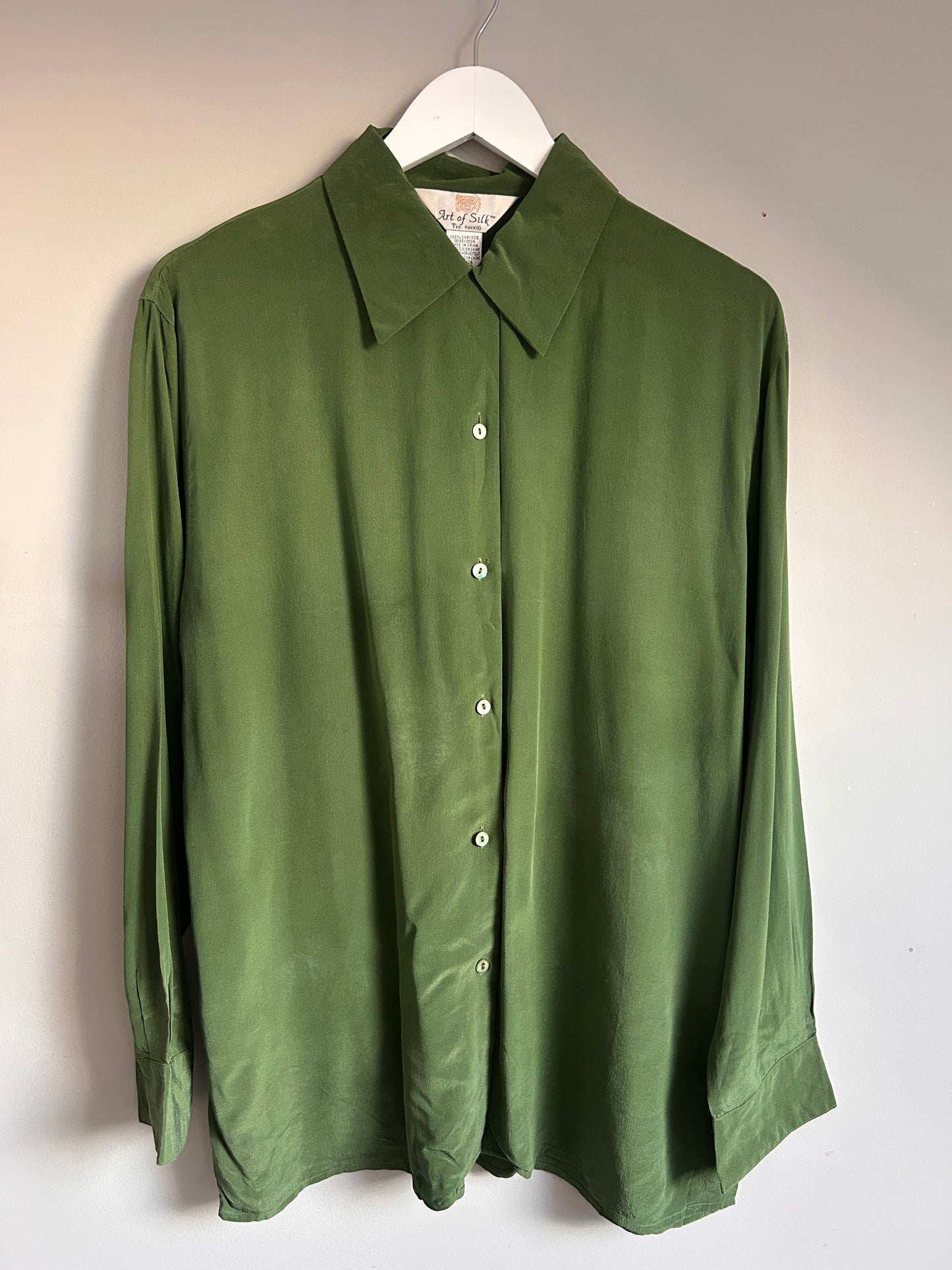 Art of Silk Tie Rack Vintage silk shirt green  L - up to 14