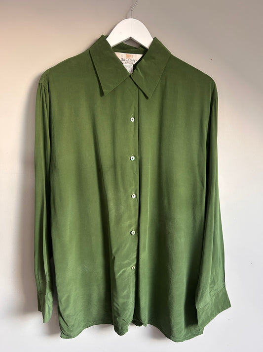 Art of Silk Tie Rack Vintage silk shirt green  L - up to 14