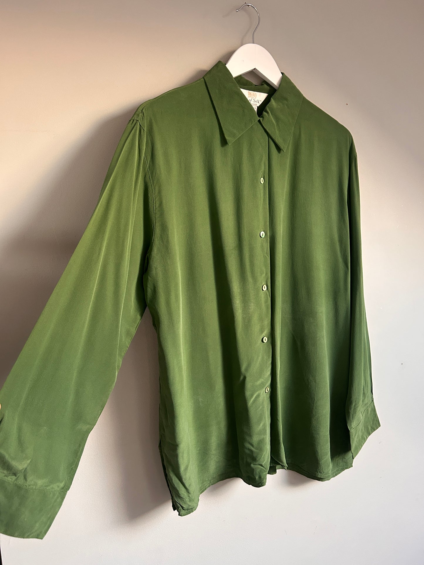 Art of Silk Tie Rack Vintage silk shirt green  L - up to 14