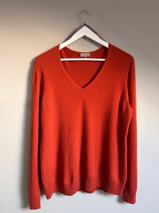 John Lewis burnt orange cashmere V neck jumper up to 14