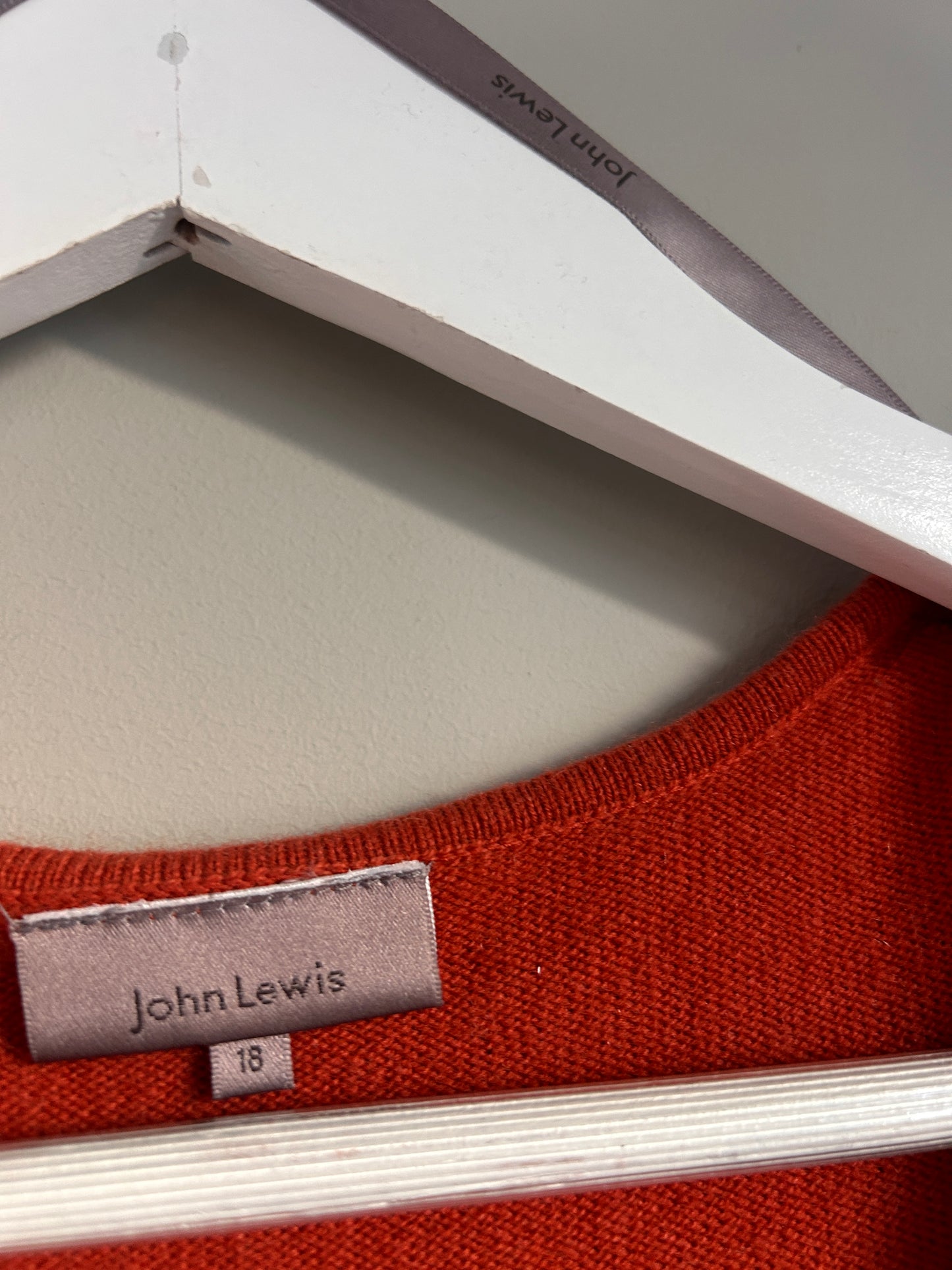 John Lewis burnt orange cashmere V neck jumper up to 14