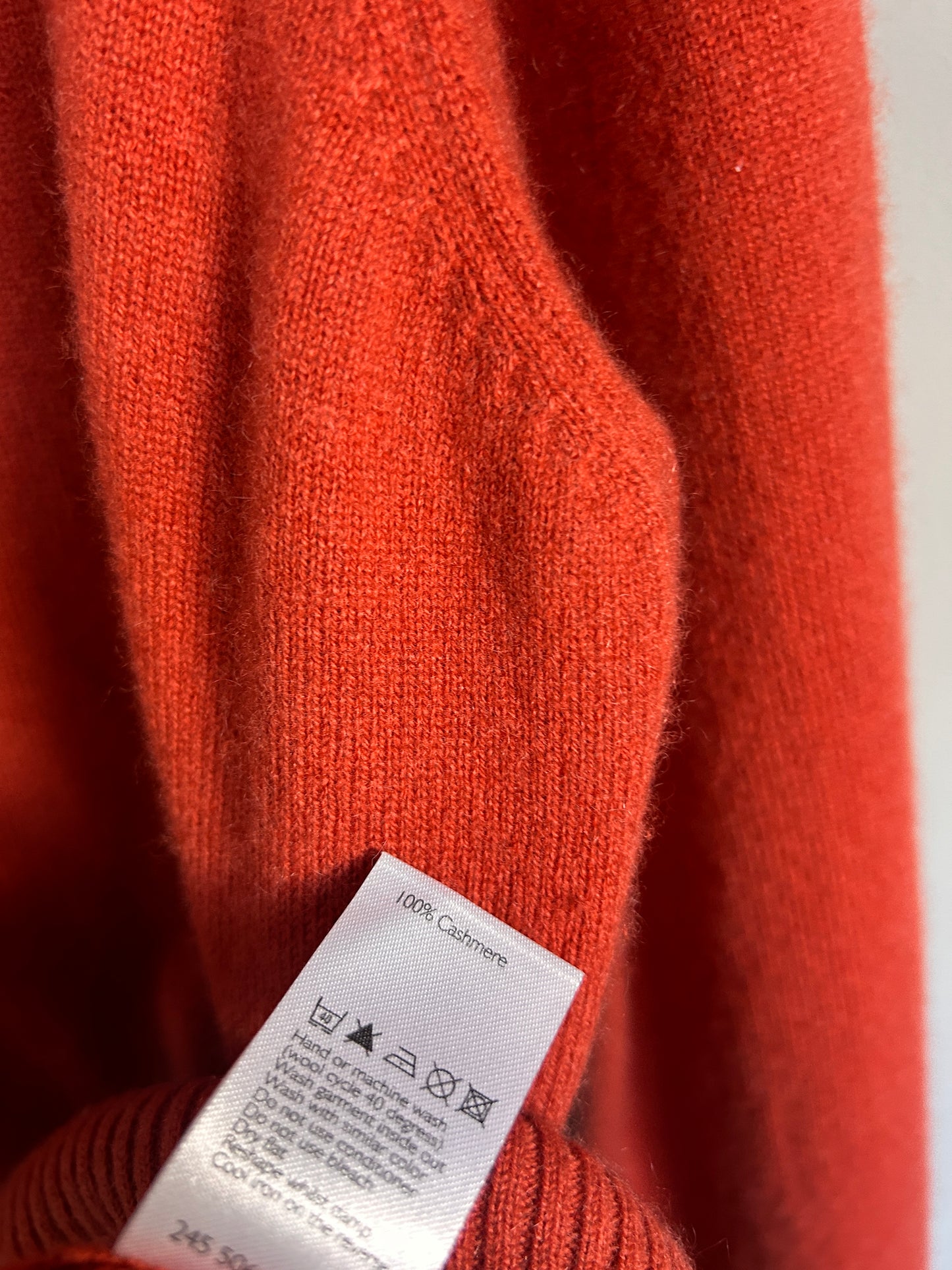 John Lewis burnt orange cashmere V neck jumper up to 14
