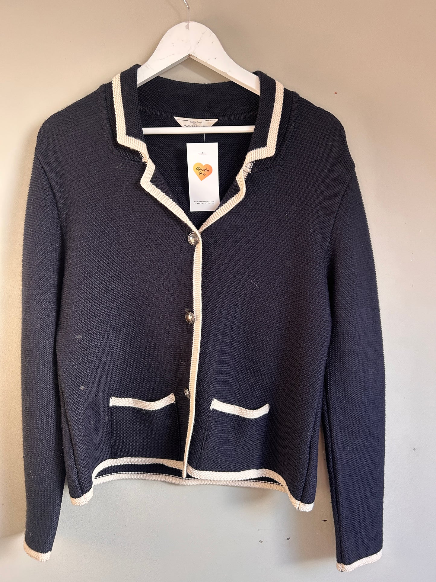M&S St Michael navy wool blend cardigan size 12