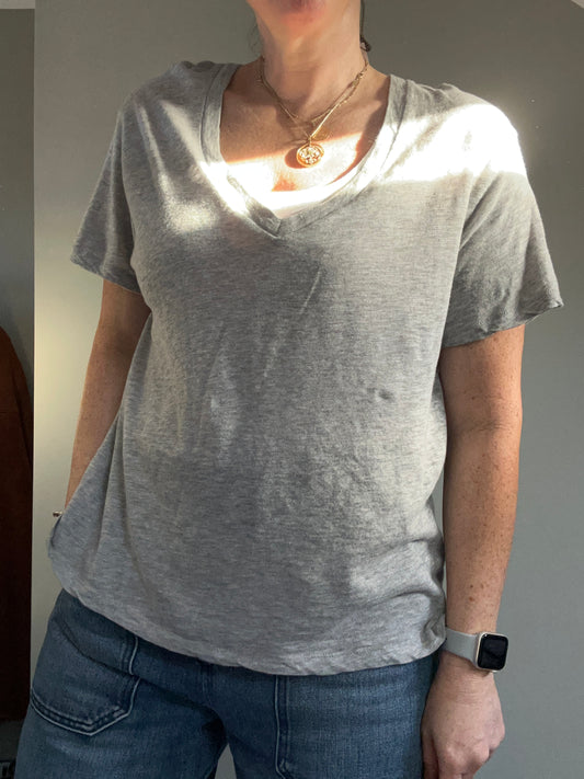 Anine Bing grey cotton blend V neck tee-shirt L - up to 14