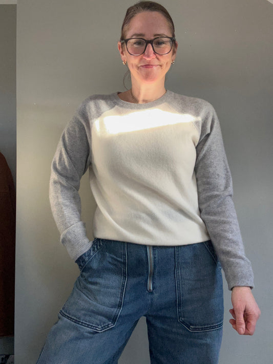 Aqua Cashmere grey and ivory jumper XS - up to 12