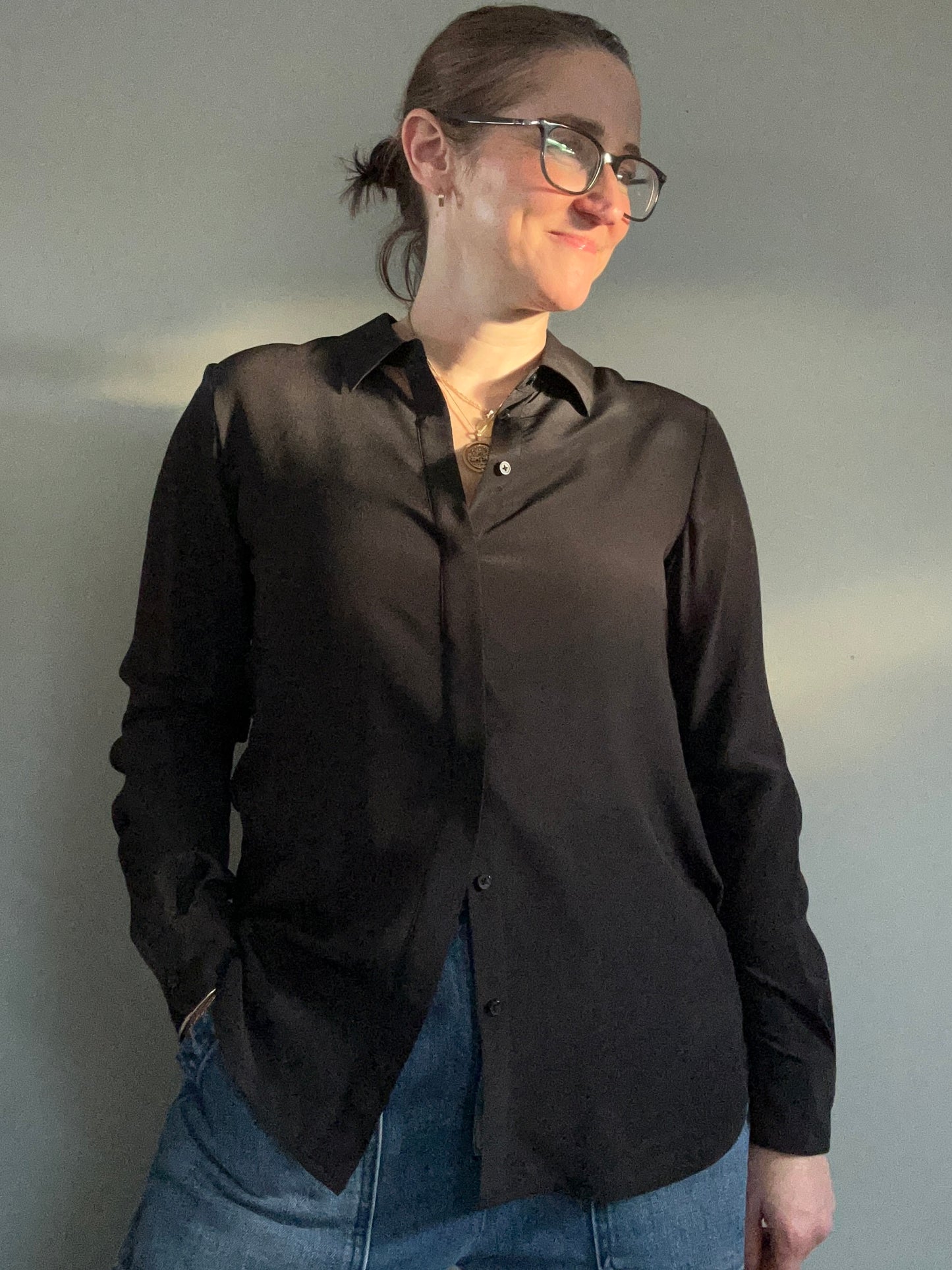 Boden black silk shirt size 12