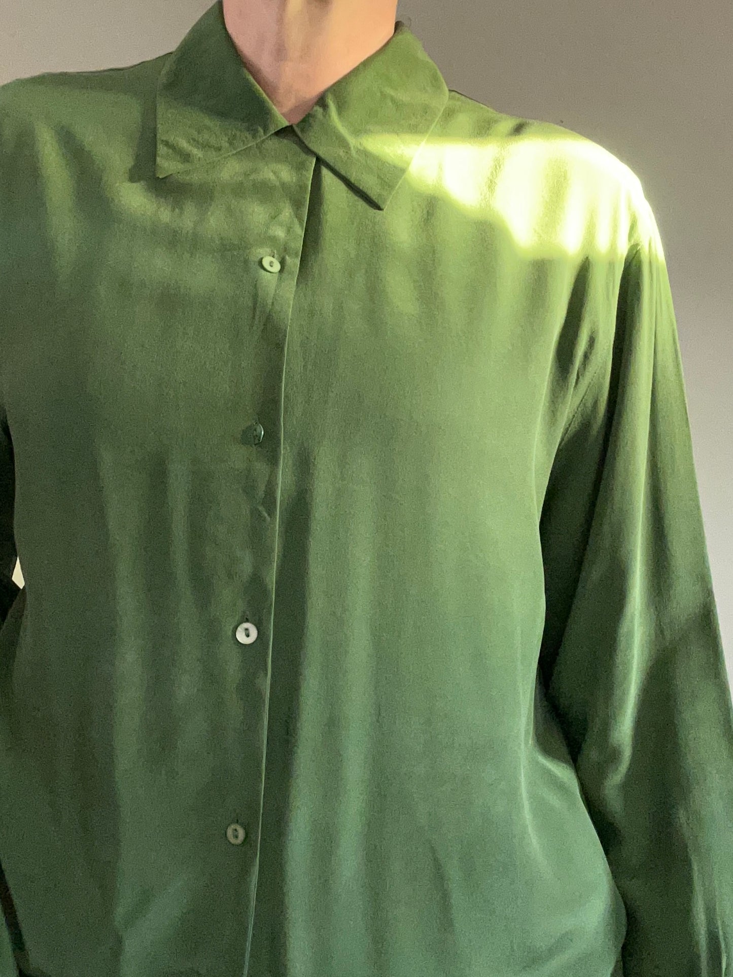 Art of Silk Tie Rack Vintage silk shirt green  L - up to 14