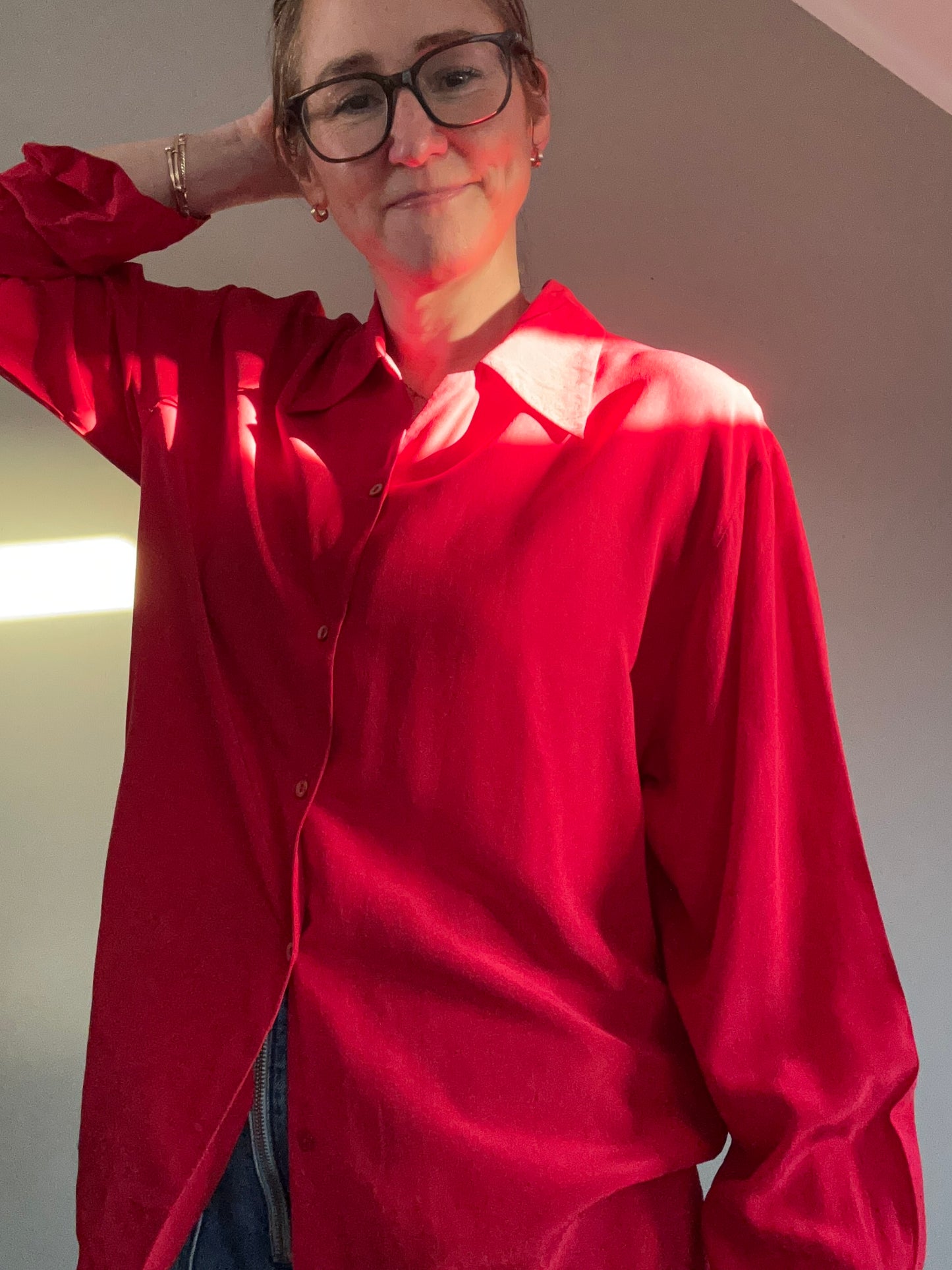 Art of Silk Tie Rack Vintage silk shirt red L - up to 14