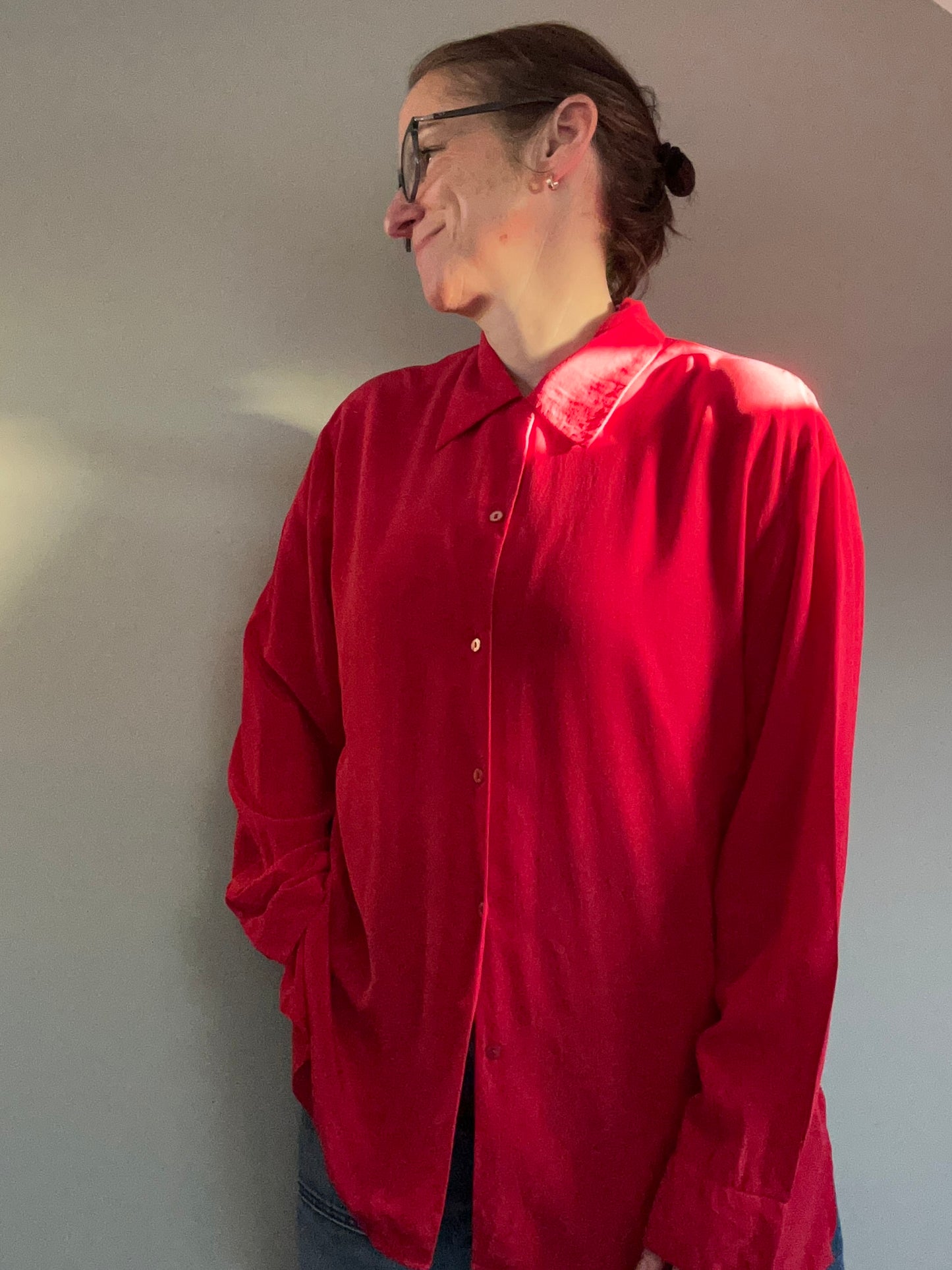 Art of Silk Tie Rack Vintage silk shirt red L - up to 14