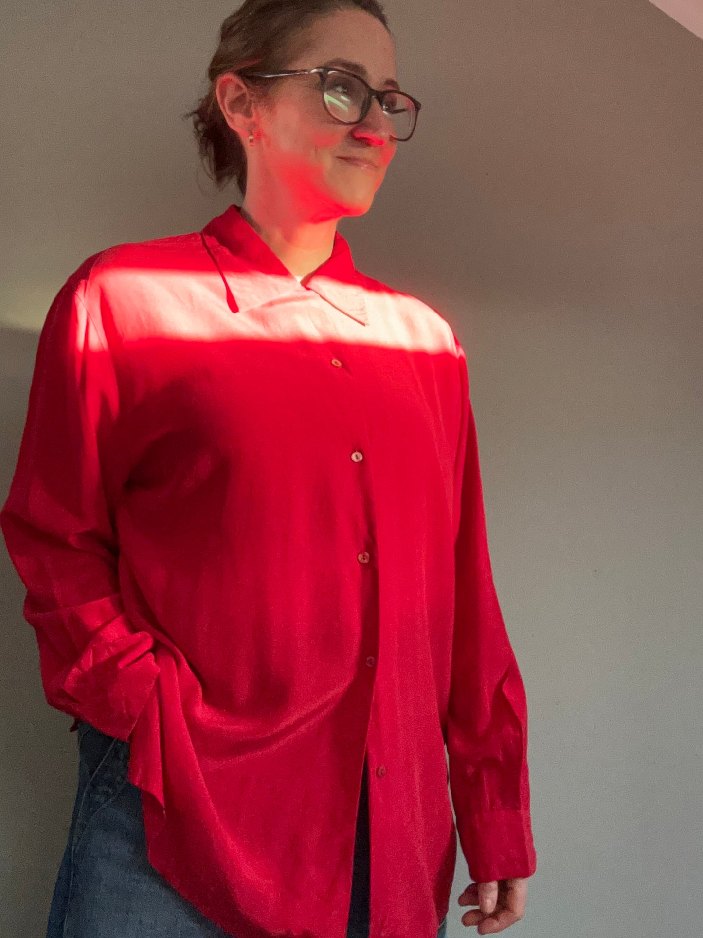 Art of Silk Tie Rack Vintage silk shirt red L - up to 14