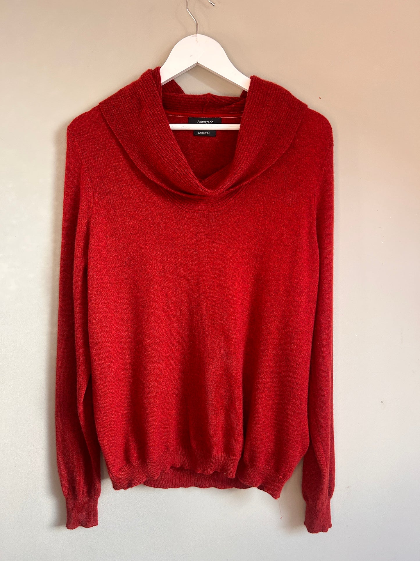 M&S maroon cashmere cowl neck jumper 14
