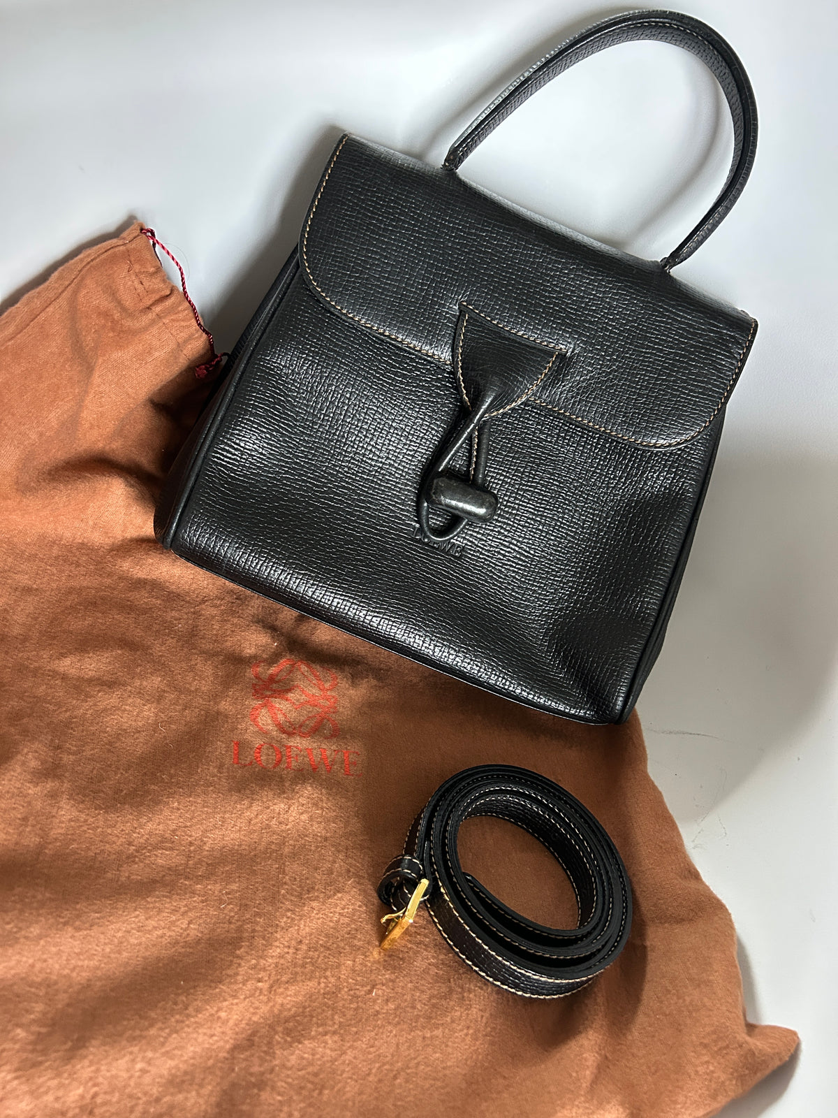 Loewe vintage top handle black leather handbag