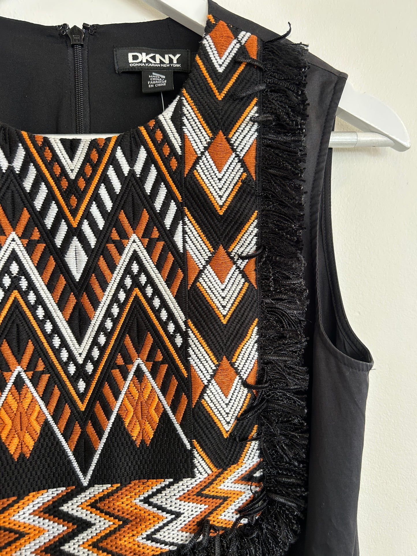DKNY black mini dress with embroidery size 8