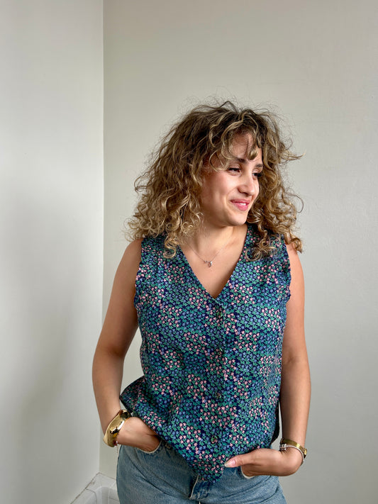 Lowie blue floral blouse sleeveless S - 8/10