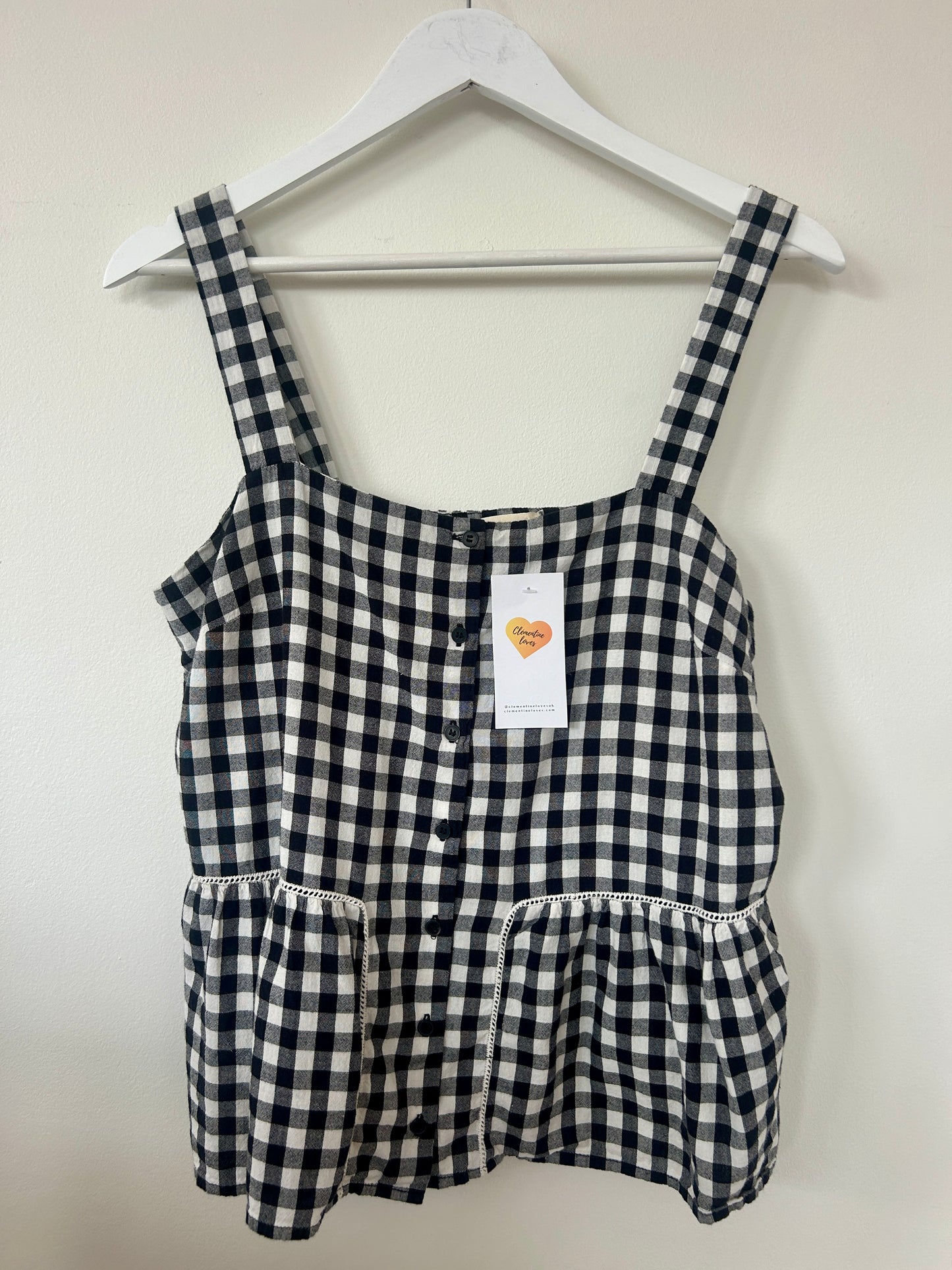 Sezane black gingham Summer top size 10-12