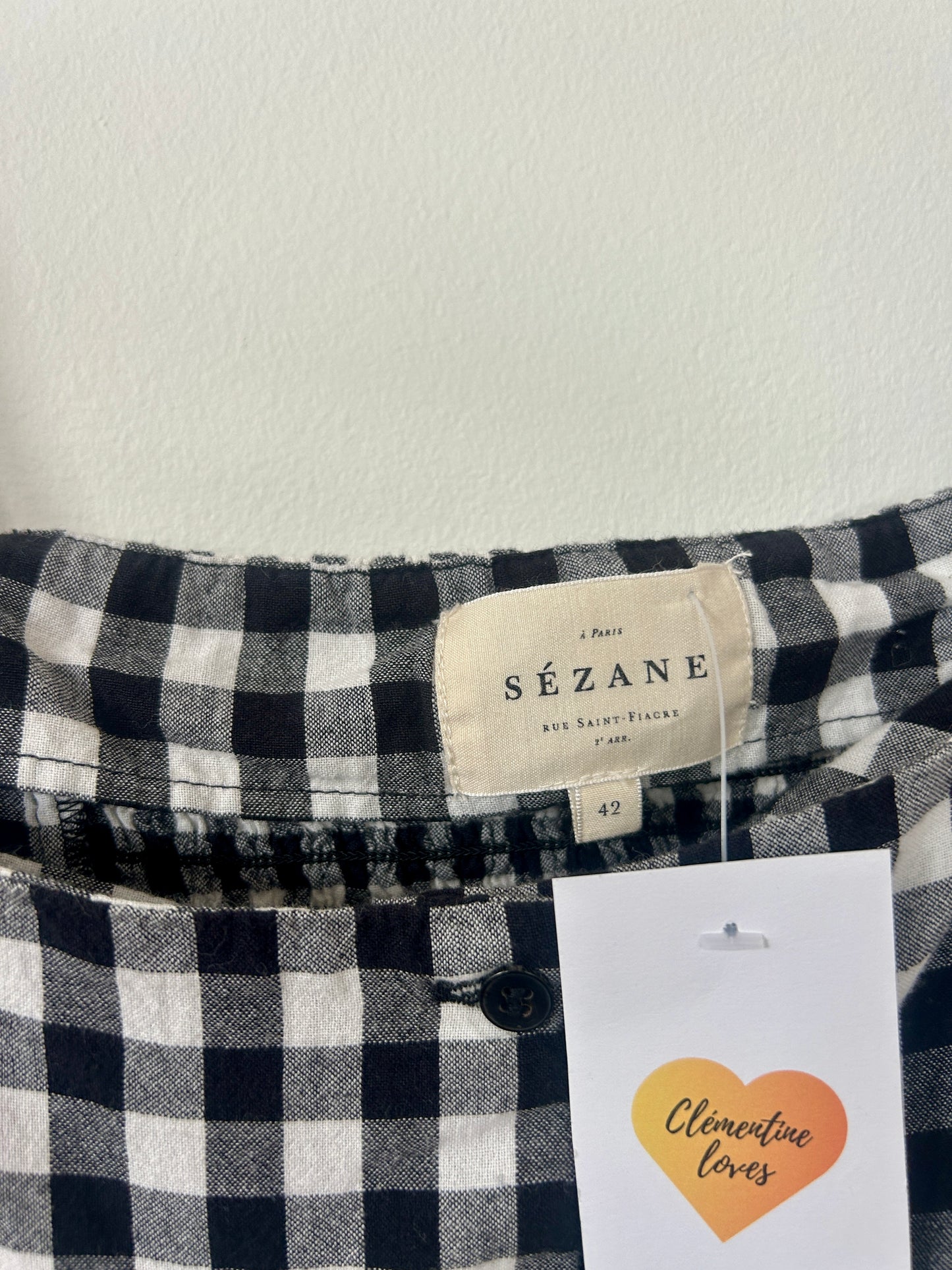 Sezane black gingham Summer top size 10-12