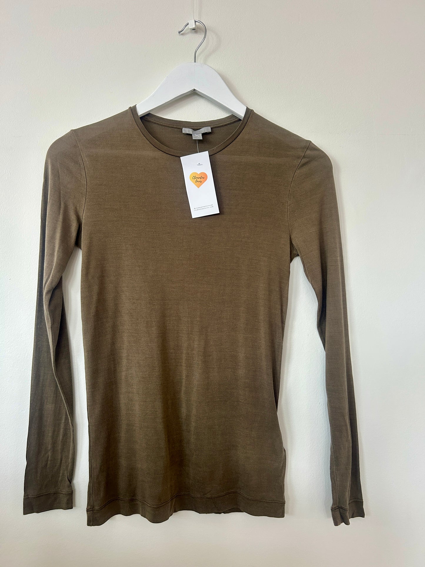 COS khaki silk tee long sleeve top size XS - 6/8