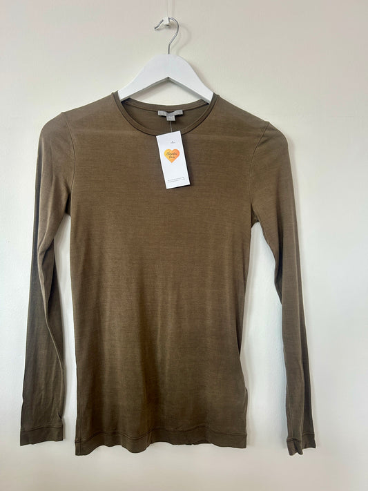 COS khaki silk tee long sleeve top size XS - 6/8