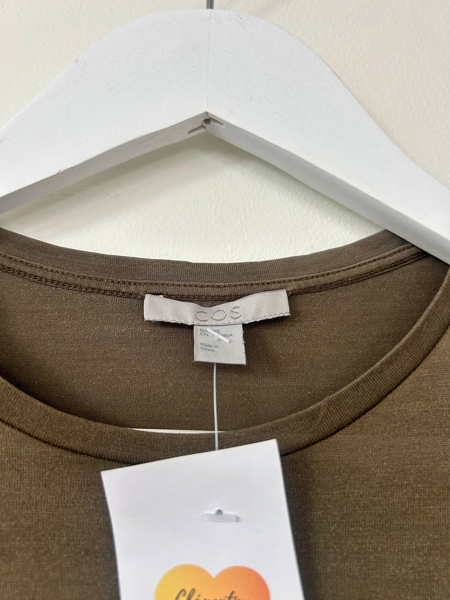 COS khaki silk tee long sleeve top size XS - 6/8