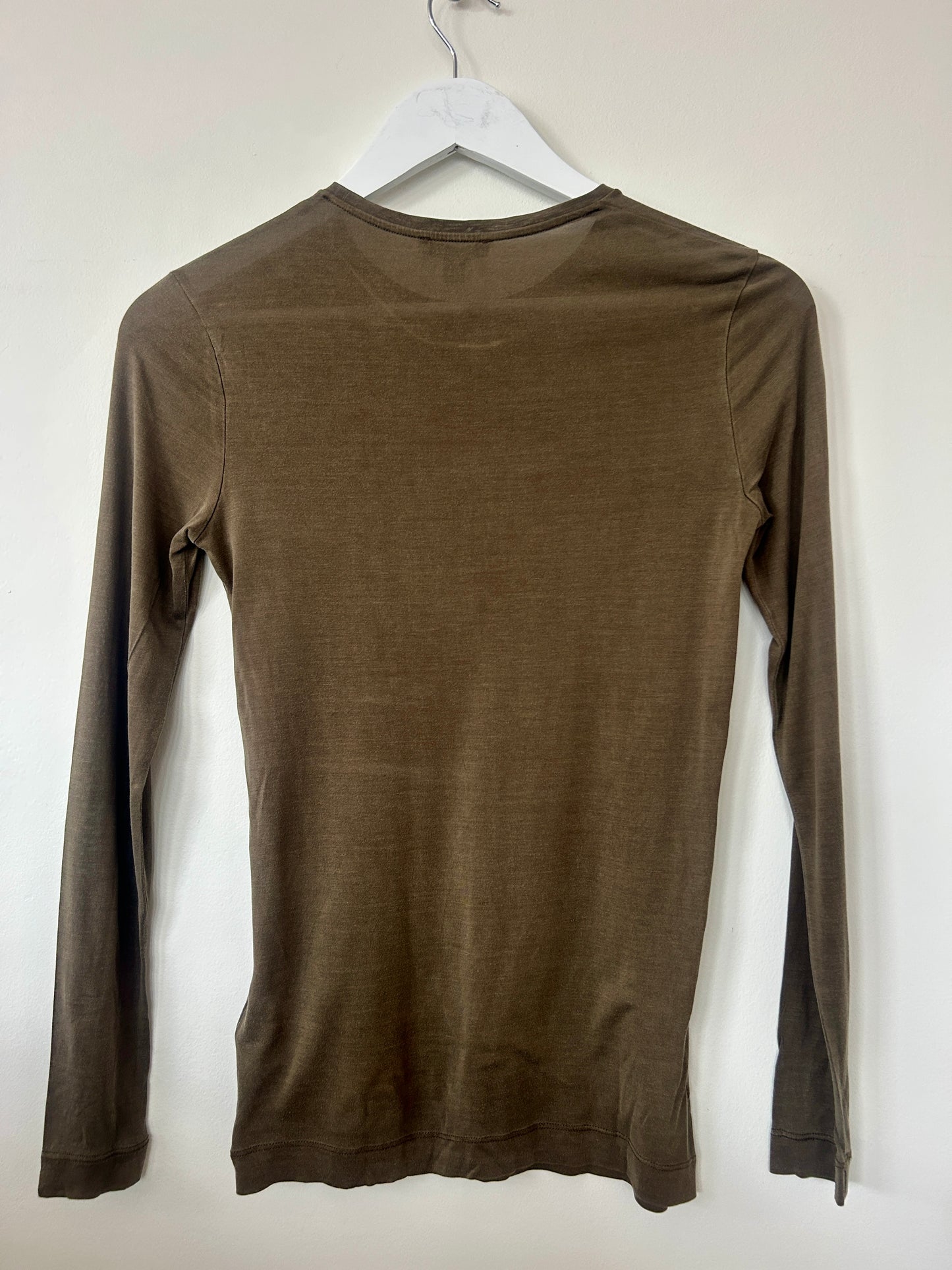 COS khaki silk tee long sleeve top size XS - 6/8