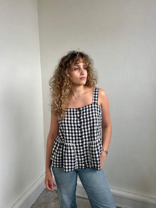 Sezane black gingham Summer top size 10-12