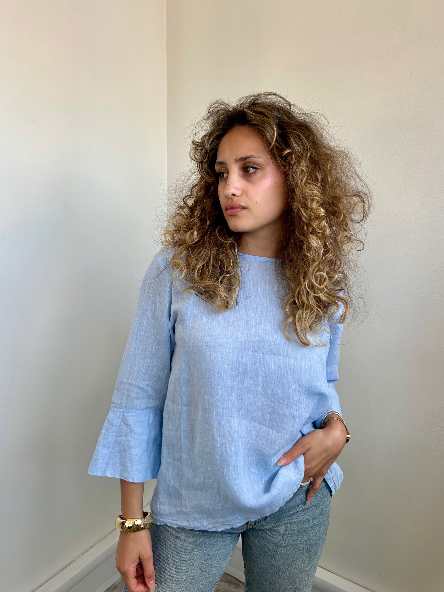 M Maison light blue linen blouse size up to 12
