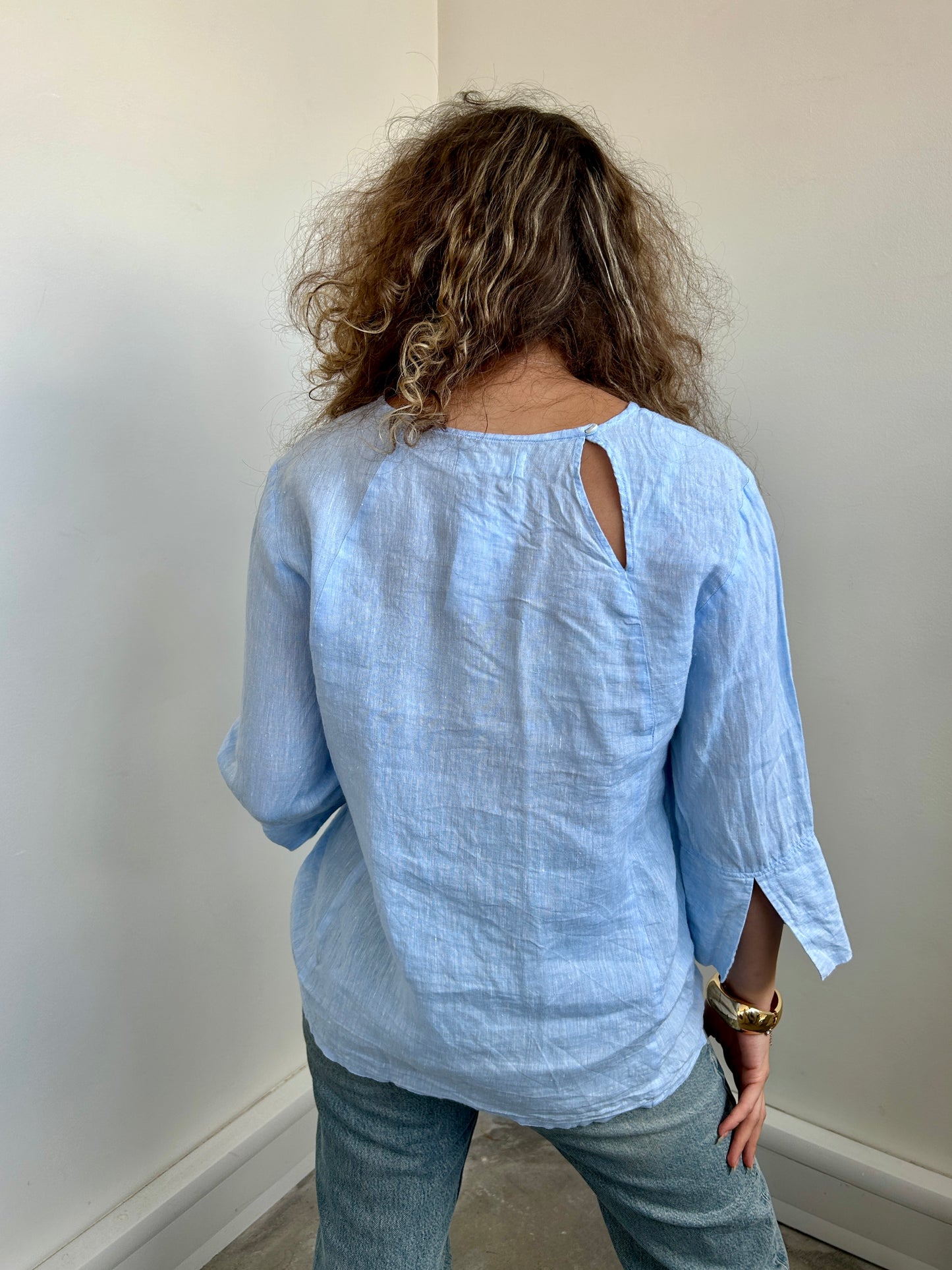 M Maison light blue linen blouse size up to 12