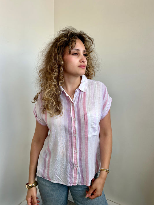 Rails short sleeve pink striped shirt linen blend M - 10/12