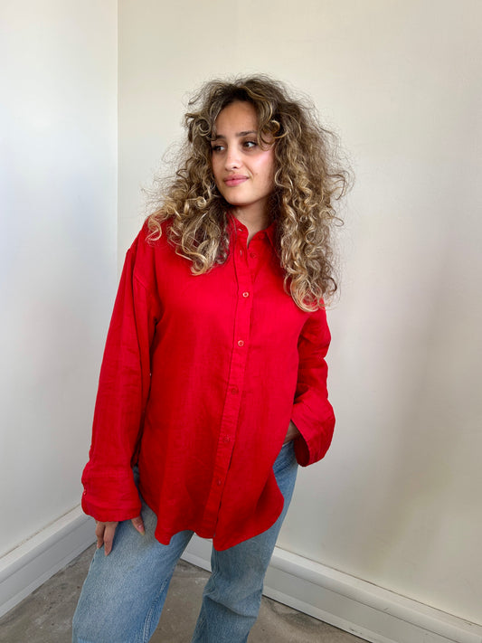 Arket red linen long sleeve shirt size 8-10