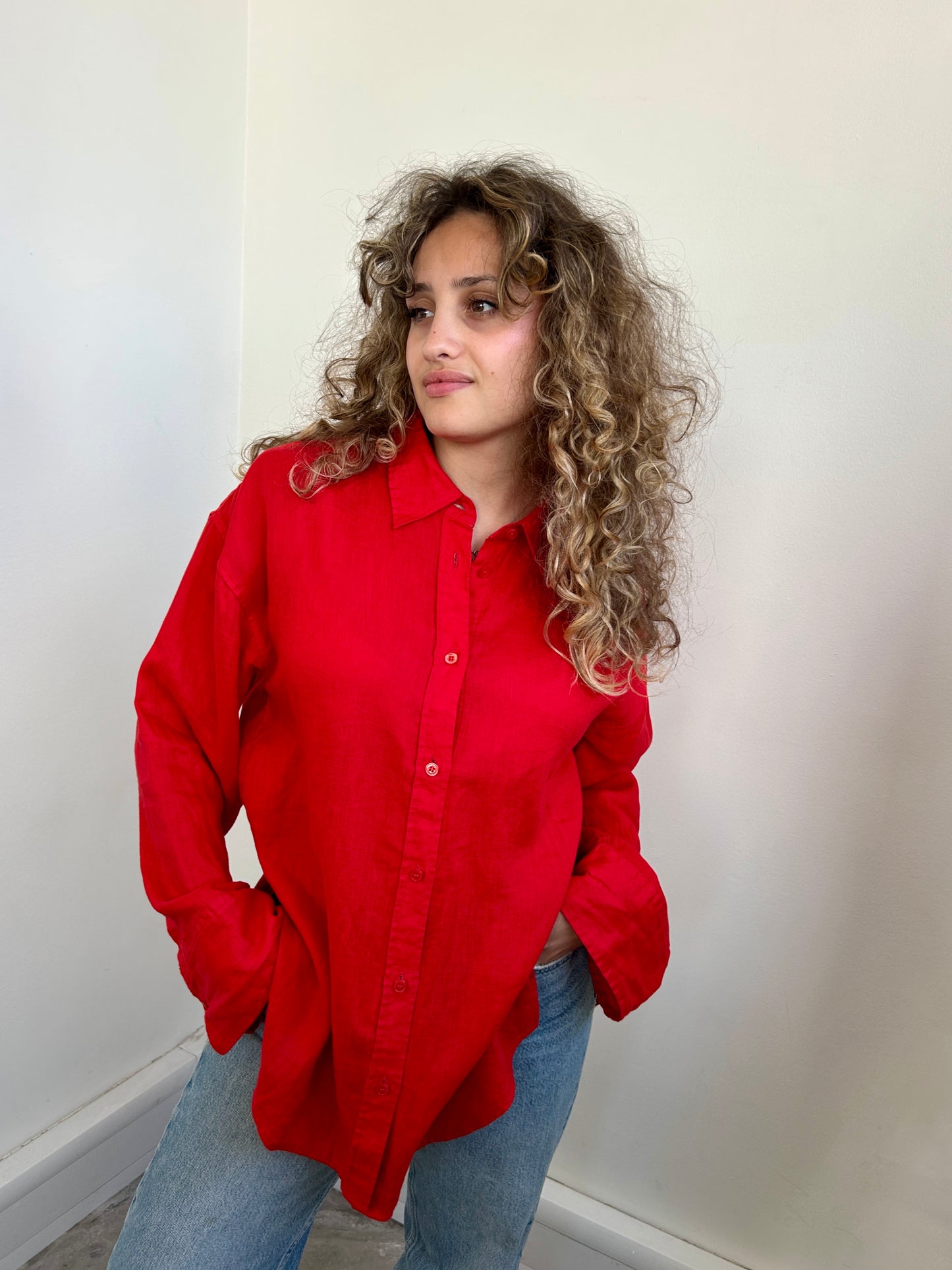Arket red linen long sleeve shirt size 8-10