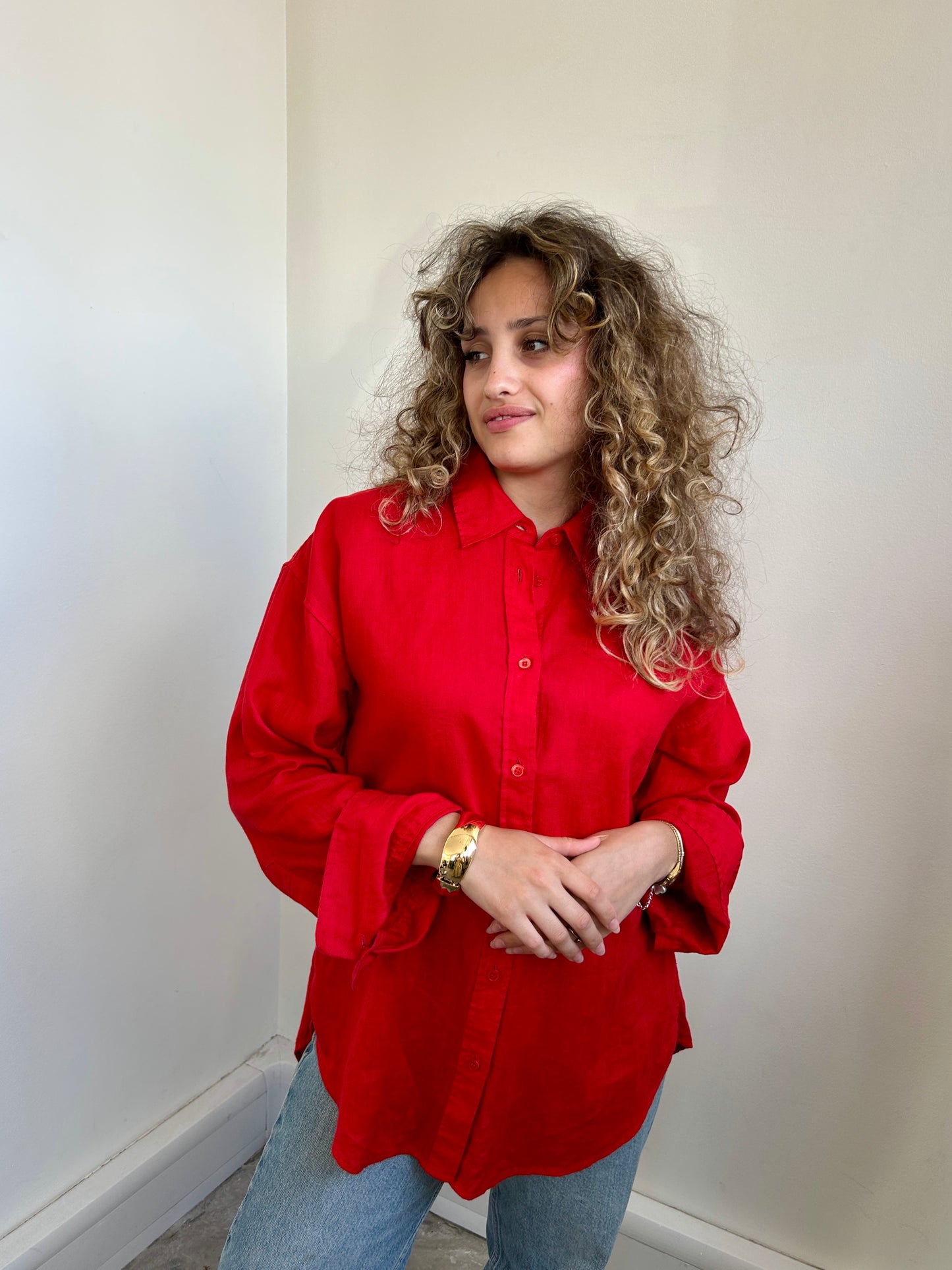Arket red linen long sleeve shirt size 8-10