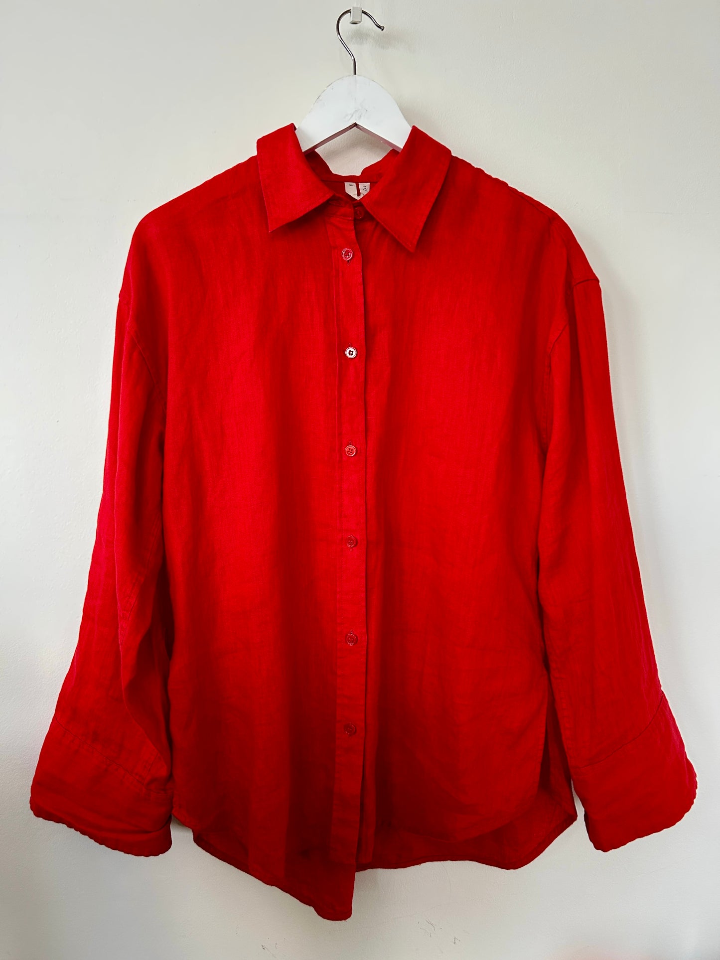 Arket red linen long sleeve shirt size 8-10