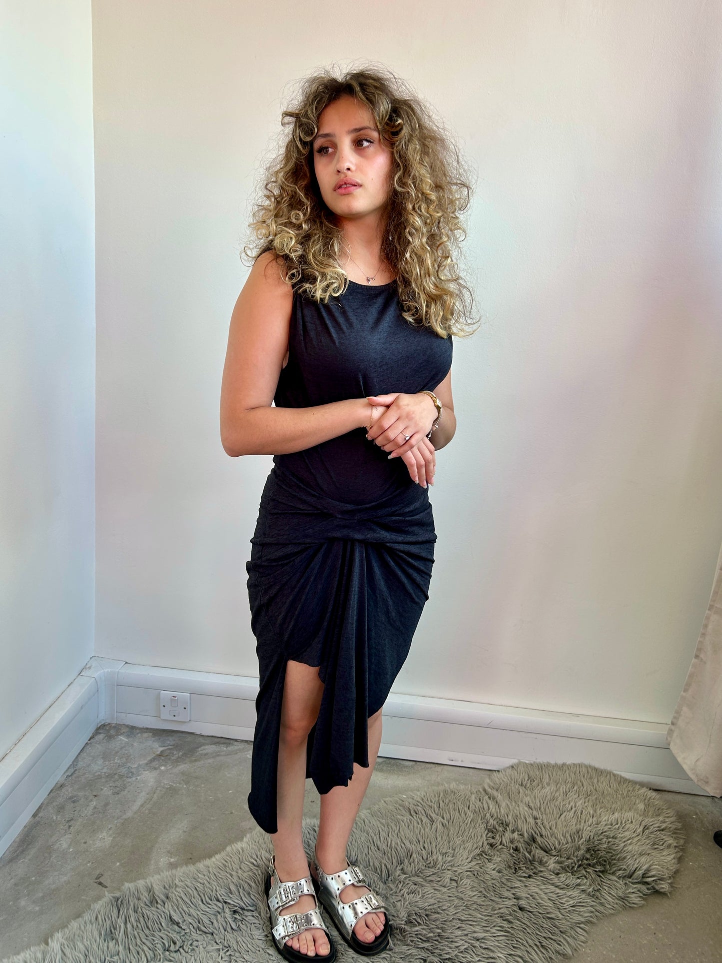 All Saints grey anthracite jersey midi dress size S - 8