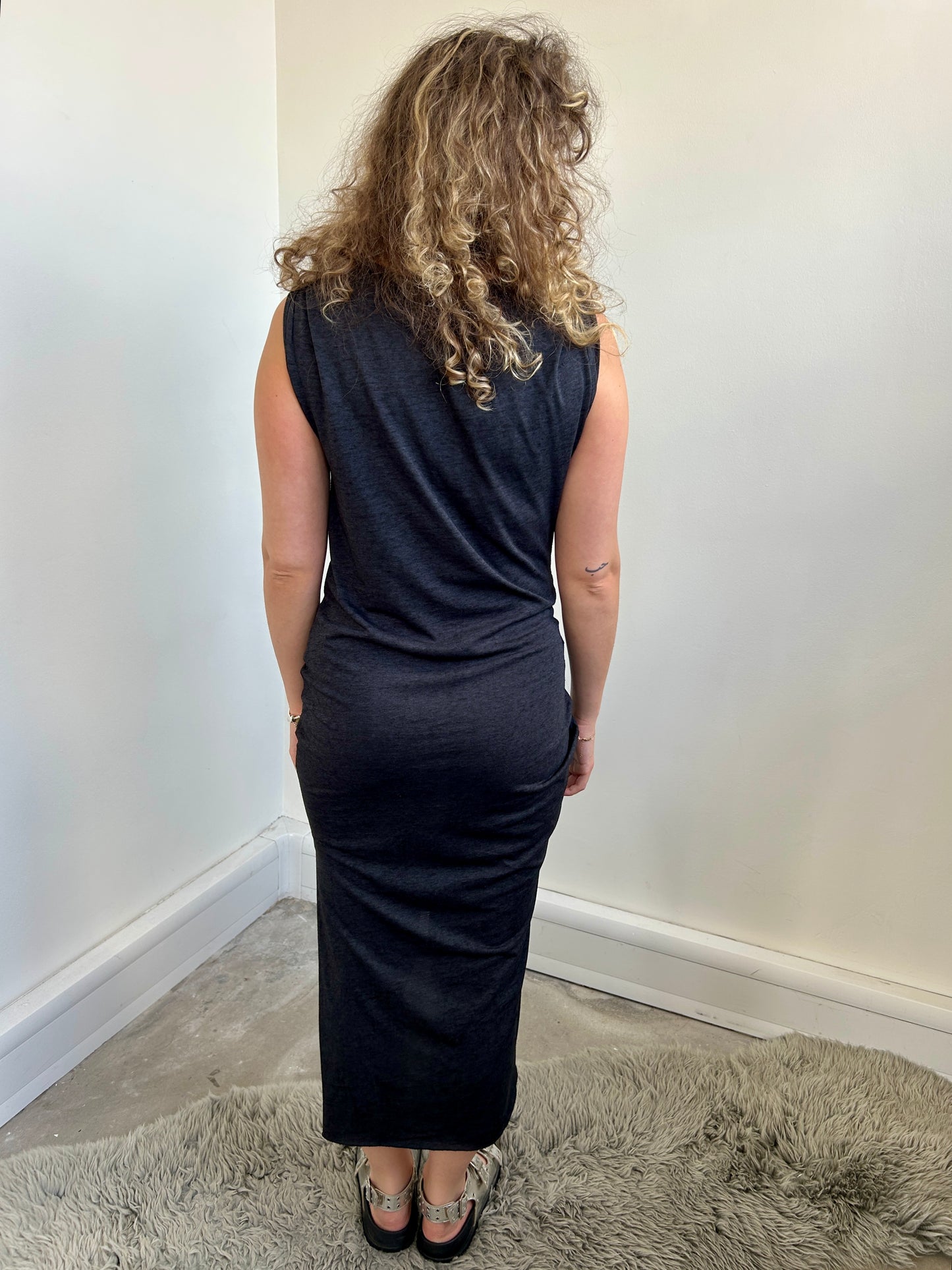 All Saints grey anthracite jersey midi dress size S - 8