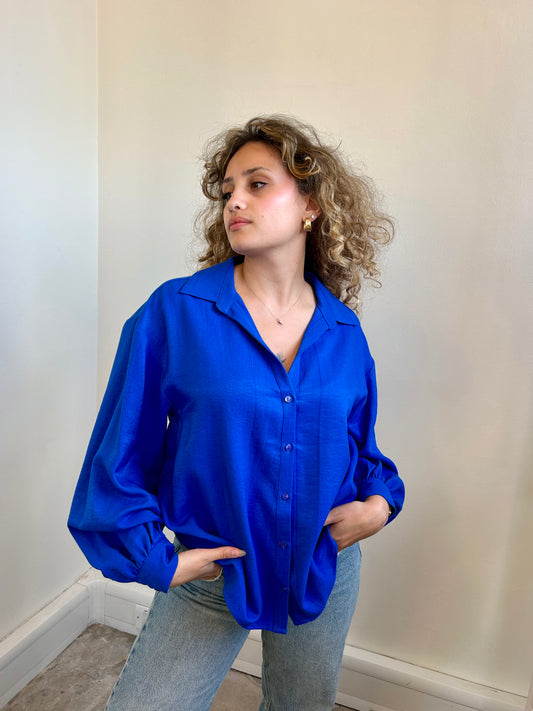 POM Amsterdam royal blue satin shirt size 10-12