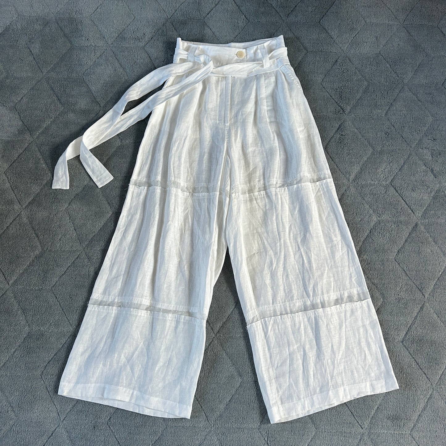 Nu Black white linen wide leg trousers 10-12