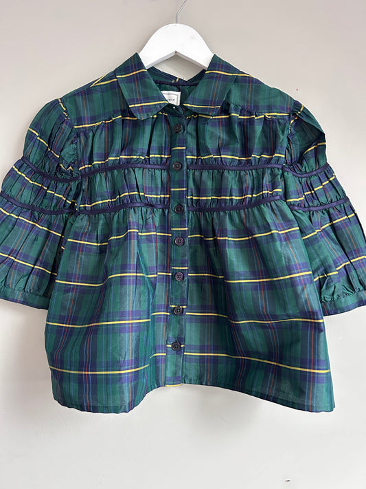 Maeve navy and green plaid cropped blouse M - 8/10