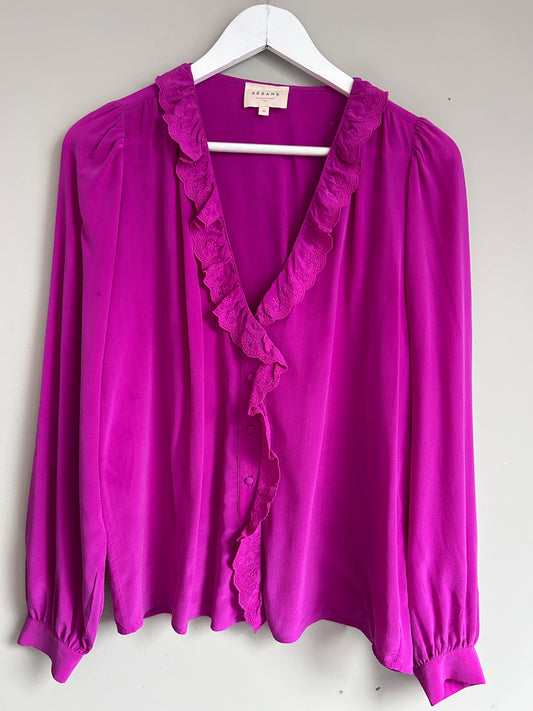 Sezane purple silk long sleeve blouse size 8-10