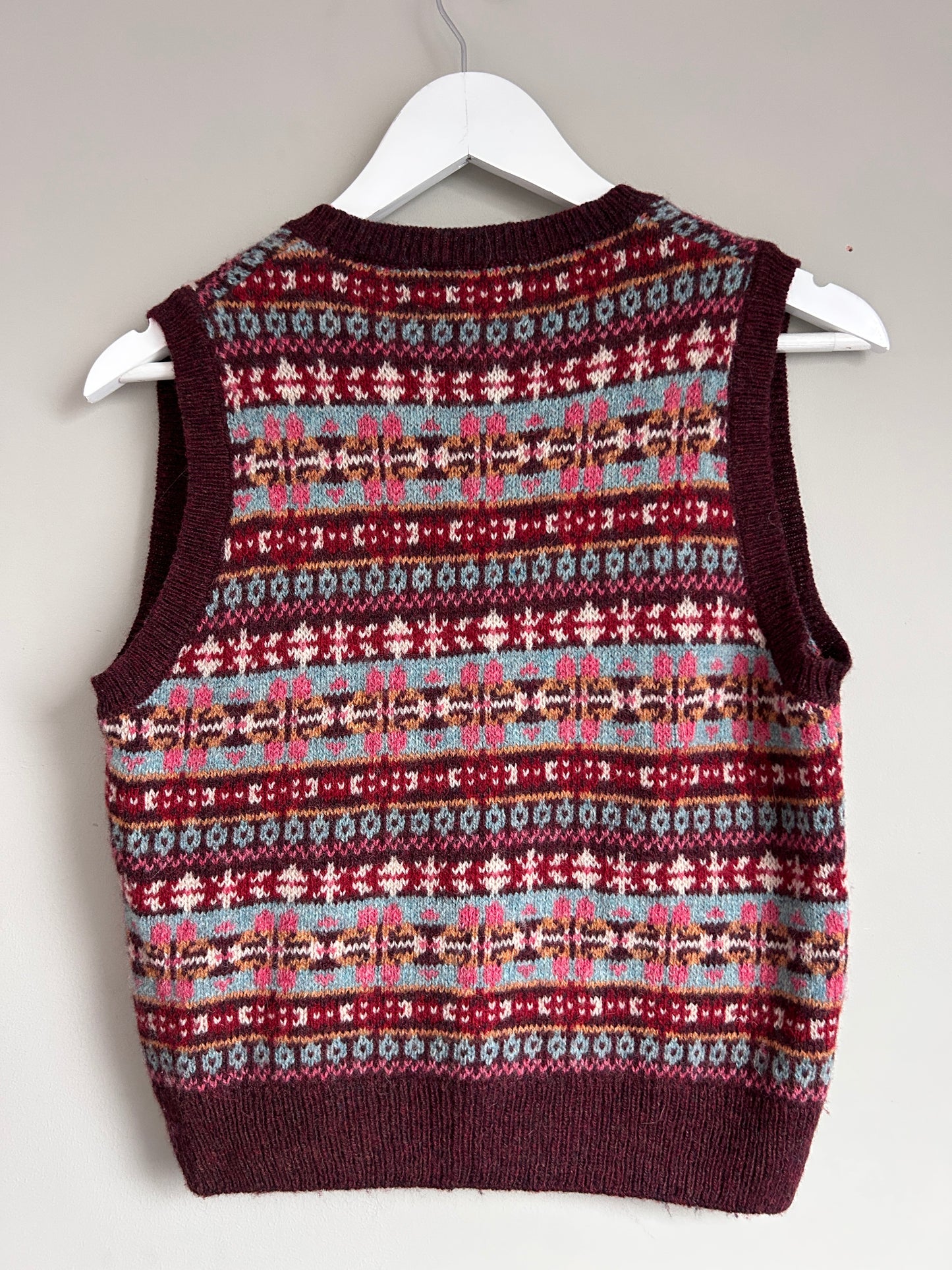 Brora maroon fair isle wool gilet size 10