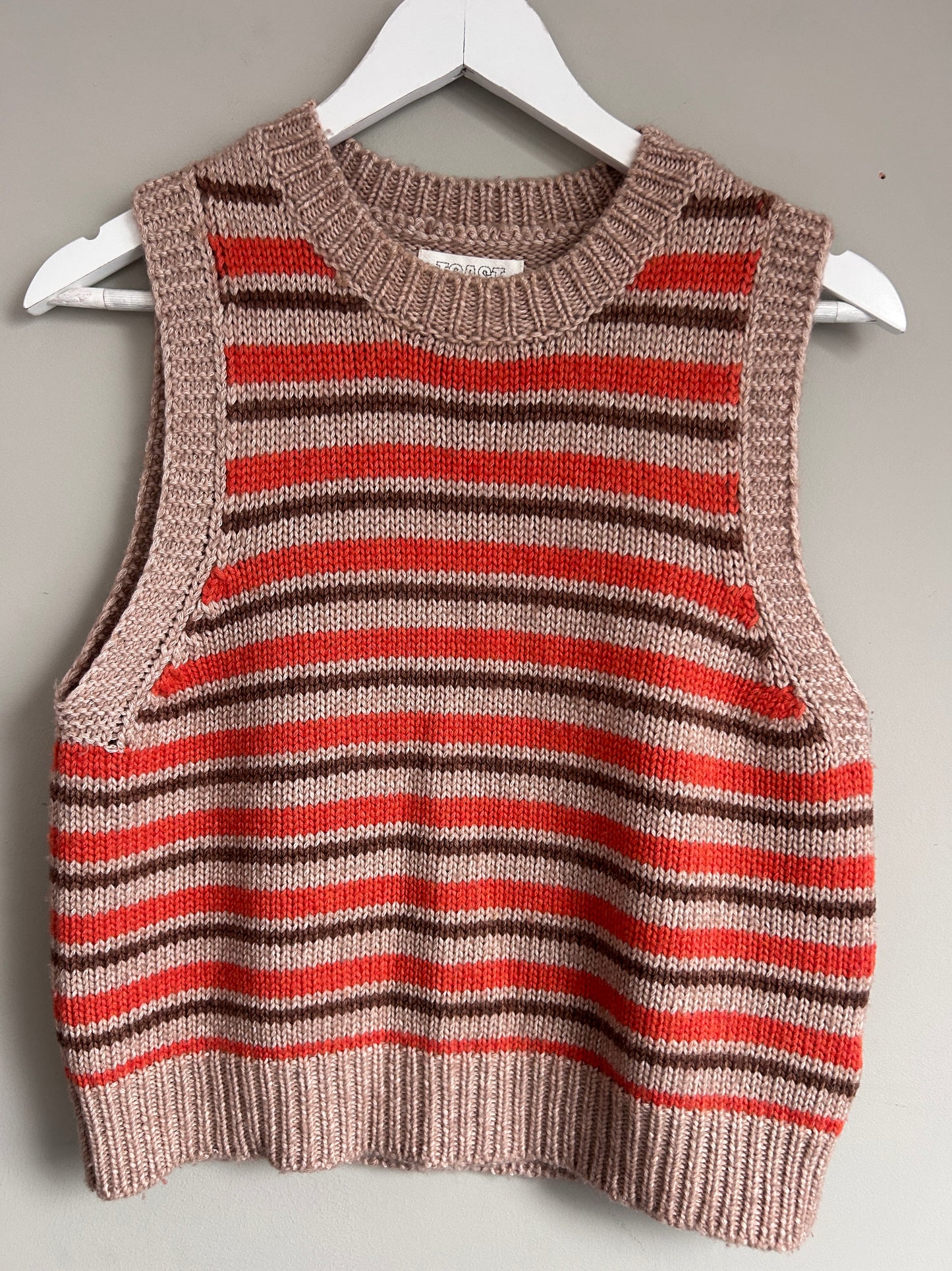 Toast brown and orange striped cotton and wool blend knitted vest size 8-12