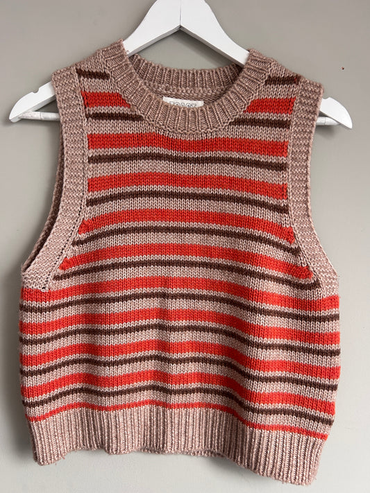 Toast brown and orange striped cotton and wool blend knitted vest size 8-12