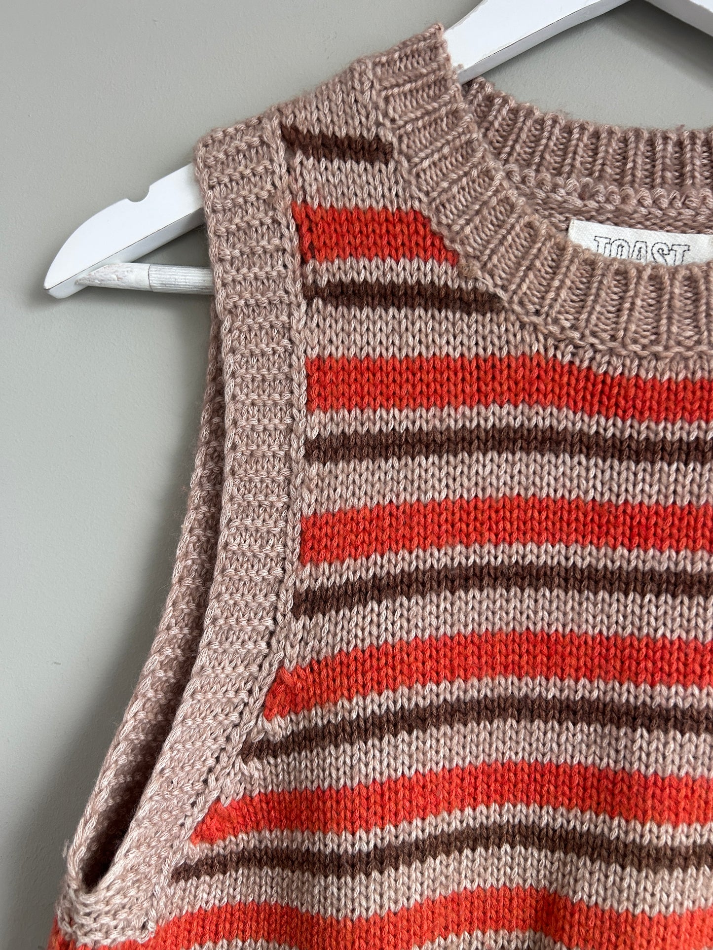 Toast brown and orange striped cotton and wool blend knitted vest size 8-12