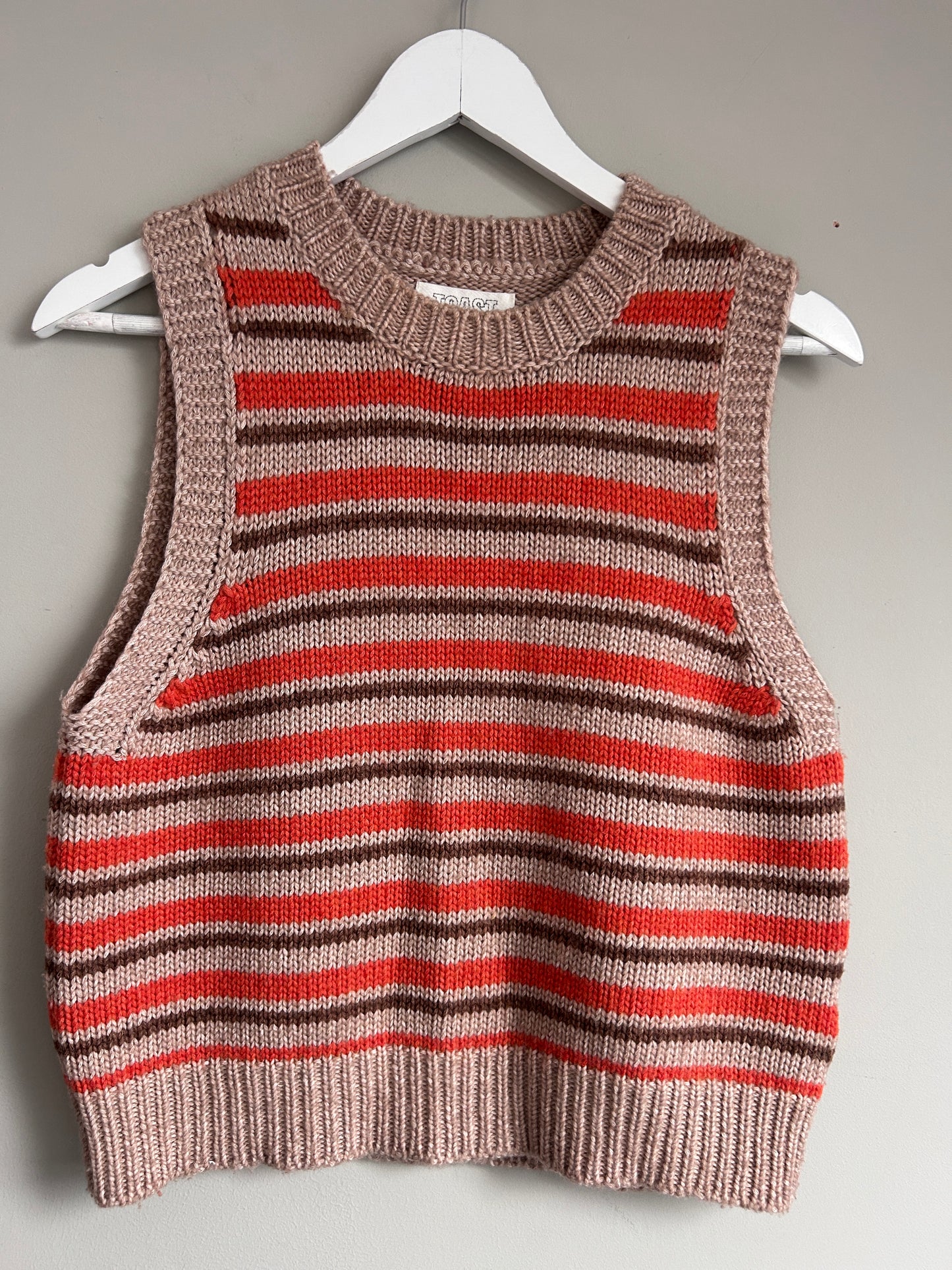 Toast brown and orange striped cotton and wool blend knitted vest size 8-12