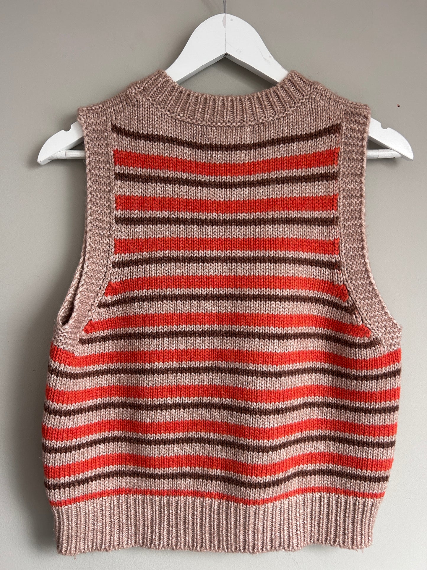 Toast brown and orange striped cotton and wool blend knitted vest size 8-12