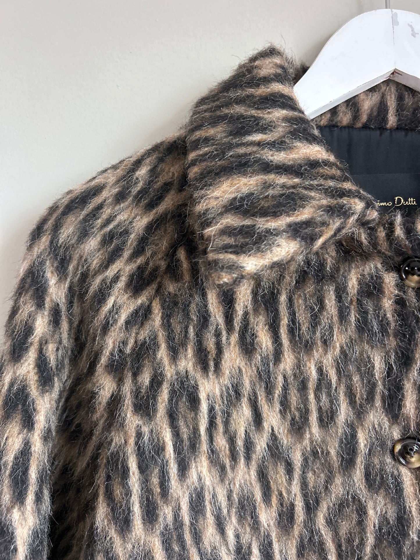 Massimo Dutti brown wool blend faux fur leopard print cropped jacket size S - 8/10