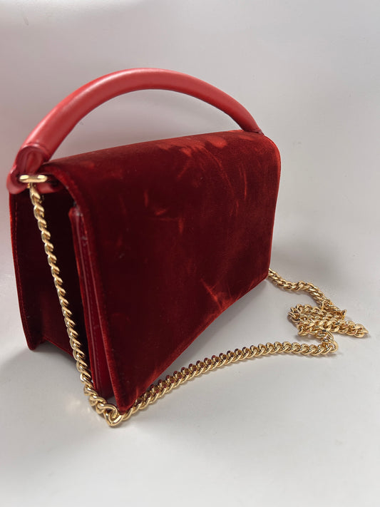 Diane Von Furstenberg Soiree red velvet and leather handbag