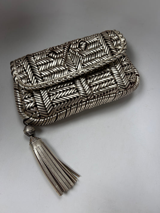 Anya Hindmarsh pale gold plaited leather Rossum clutch