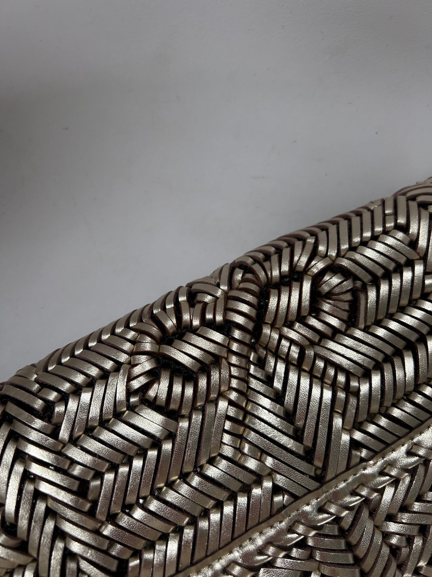 Anya Hindmarsh pale gold plaited leather Rossum clutch