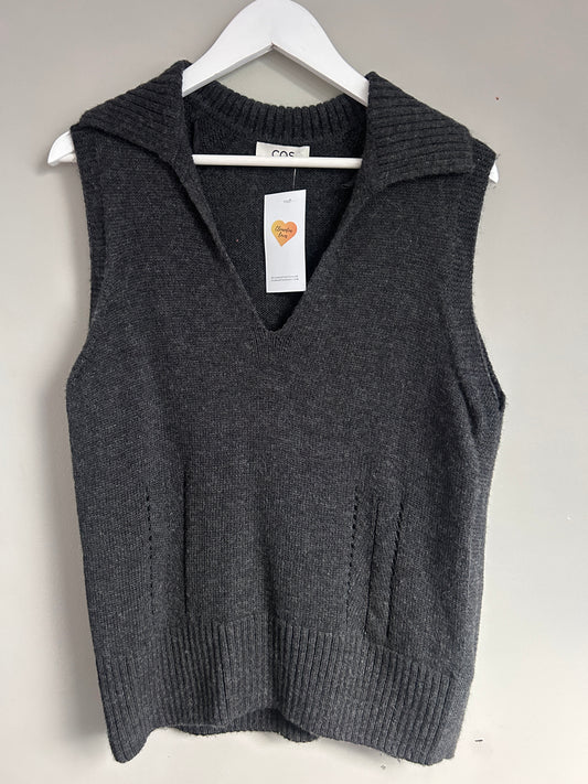 COS anthracite grey wool vest V neck collared size M - 12/14